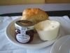 Cream tea, as served at the Yorkshire Sculpture Park, with strawberry jam, clotted cream and a plain scone