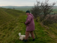 Maureen (and Rosie) at Maiden Castle