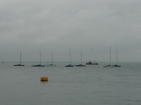 Moored boats in the morning mist off Cowes