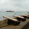 Not the largest cannons on the sea wall at Cowes, would probably not do any damage to the ferry