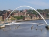 Bridges of Newcastle. Gateshead Millenium Bridge from the roadway deck of the Tyne Bridge