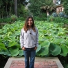 Rosminah at Lotusland - with a background of lotus